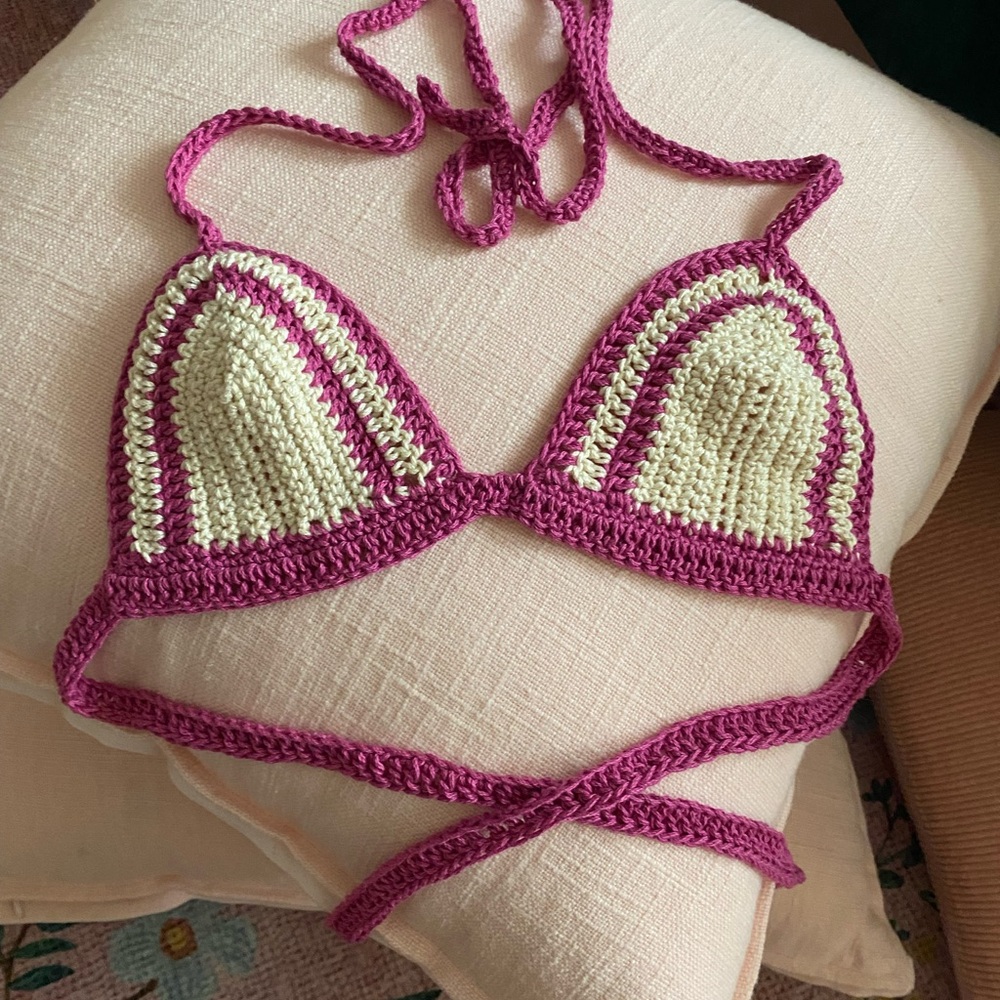 Berry Pink Two-Tone Triangle Bikini Top - Women’s Swim - Picture 2 of 4